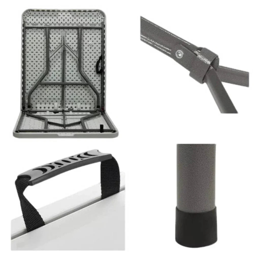 Mesa Dobrável Portátil Branca 1,80m, Vira Maleta com Alça Resistente