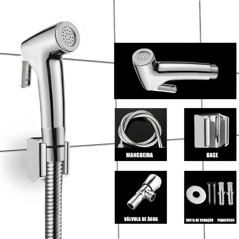 Kit de Ducha Higiênica para Banheiro em Metal Inox 1,15m
