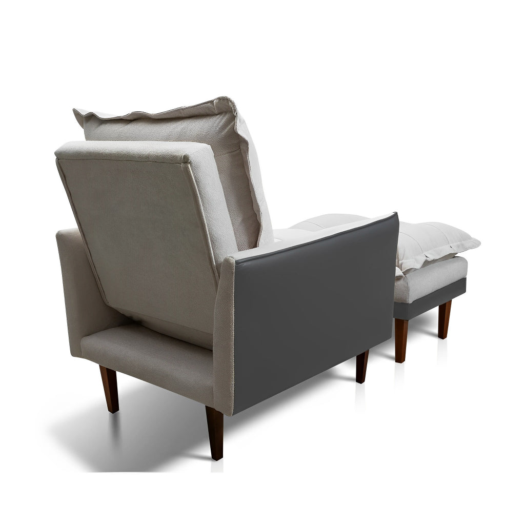 Poltrona Reclinável com Puff Catena, Cinza e Off White