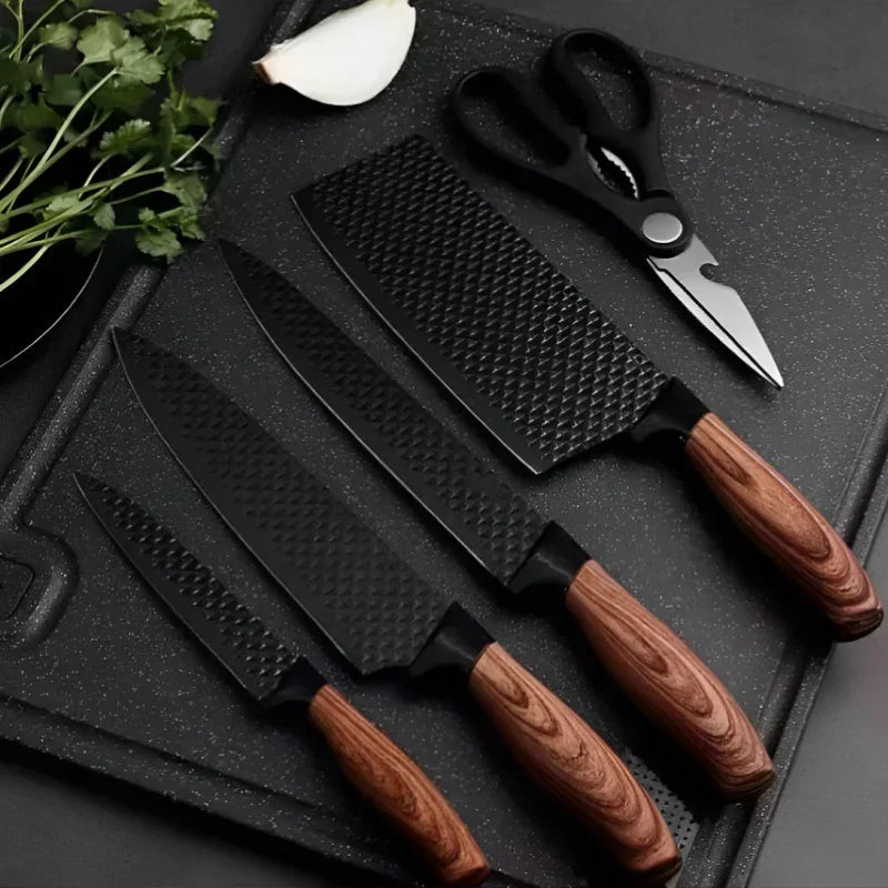 Conjunto de Facas Inox 6 Peças com Cabo Reforçado, Antiaderente, Incluindo Descascador e Tesoura