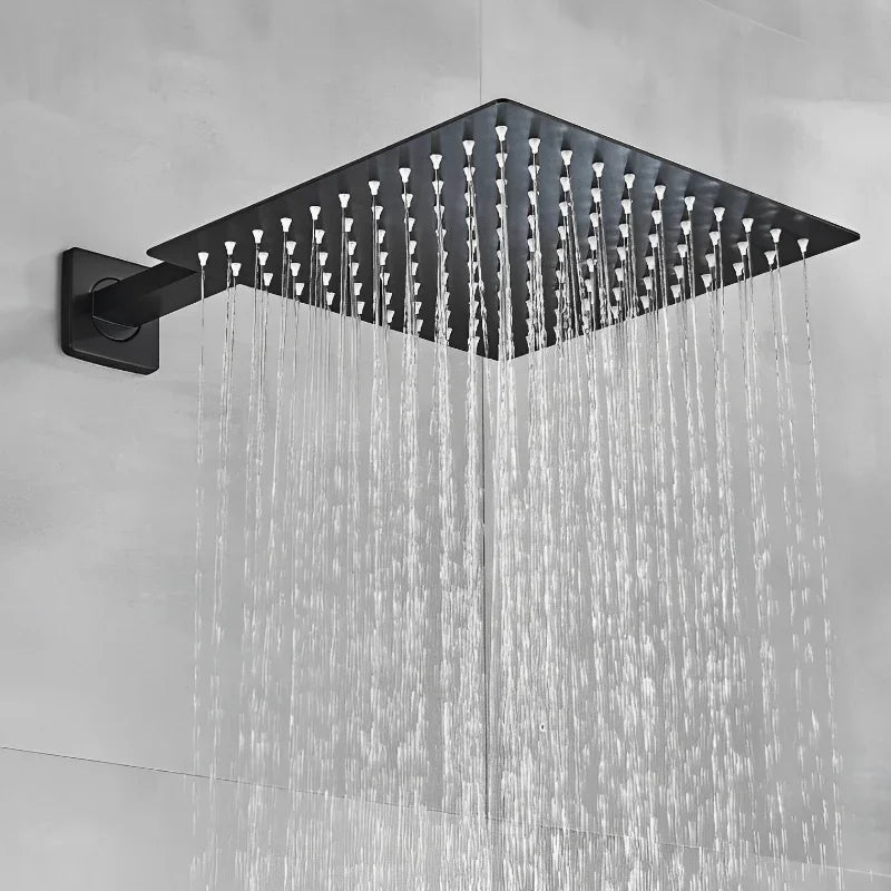 Chuveiro Inox 20x20 Quadrado Preto Fosco com Suporte Redondo para Parede