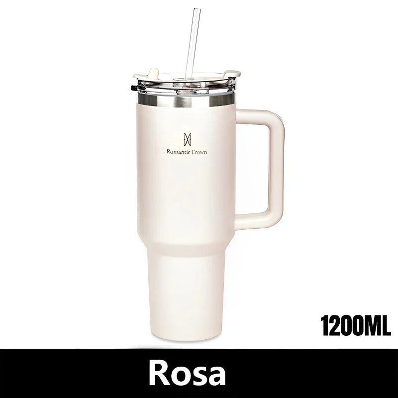 Copo Térmico em Inox com Alça, Canudo e Tampa Veda 1200ml