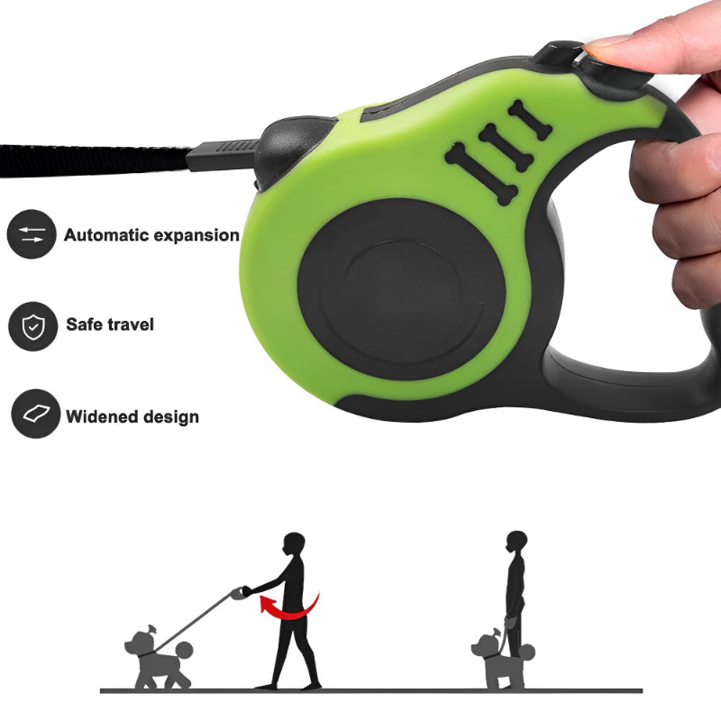 Coleira Guia Retrátil para Pets, 3/5 Metros, Resistente com Trava para Cães e Gatos com Até 11,33Kg