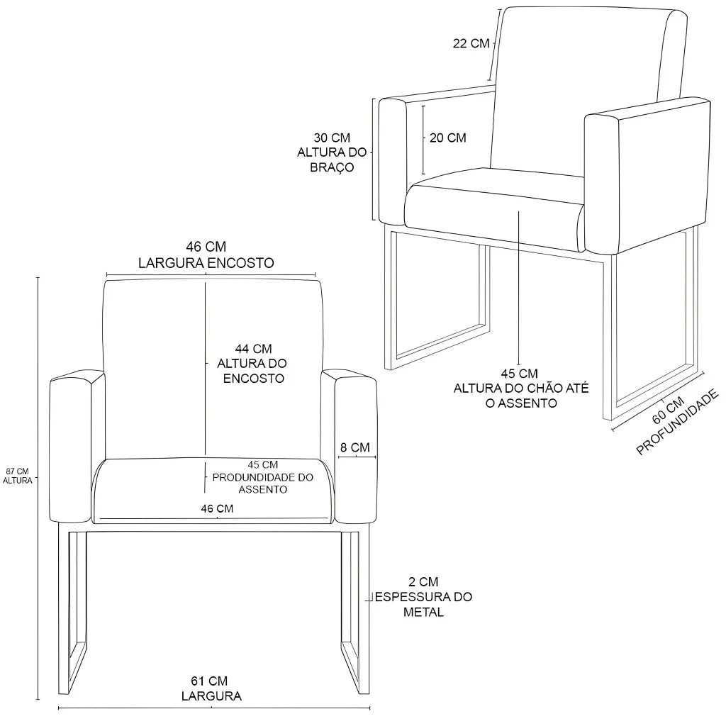 Poltrona Cadeira Decorativa para Recepção, Base de Ferro Preto