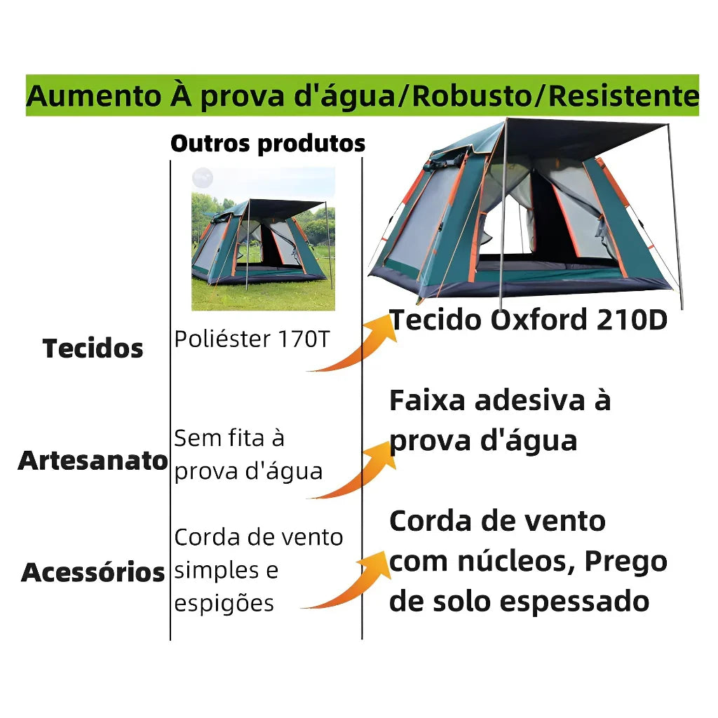 Barraca de Camping Grande para 4/5 Pessoas com Varanda, 240 x 240 x 154 cm