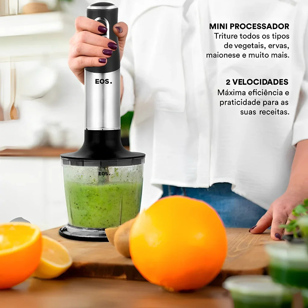 Mixer 3 em 1 Inox com 2 Velocidades com Batedor Fue, Copo de 500ml e Miniprocessador 220V