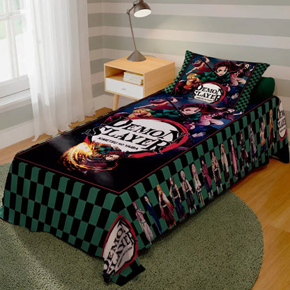 Conjunto de Lençol Cobre Leito com Fronha Demon Slayer