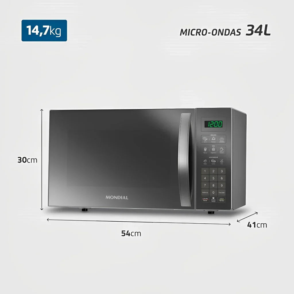 Micro-ondas Espelhado Mondial 34 litros, 1400 watts, Modelo MO-02-34-E