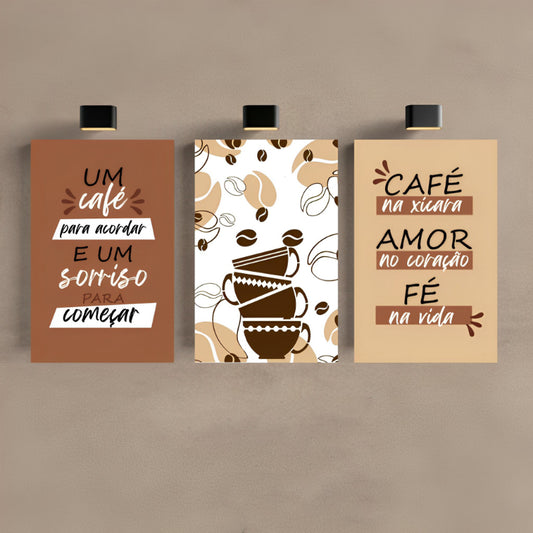 Kit de 3 Quadros Cantinho do Café
