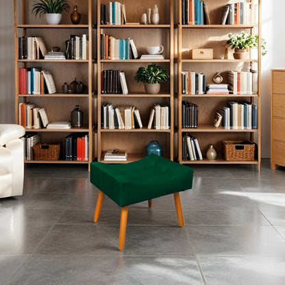 Puff Requinte Retangular com Pés Palito e Acabamento em Suede