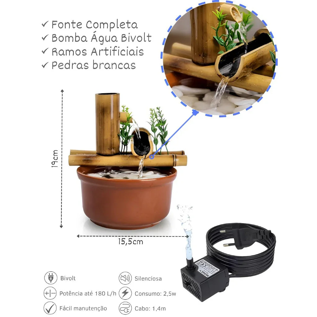 Fonte de Cascata de Bambu Feng Shui 19cm