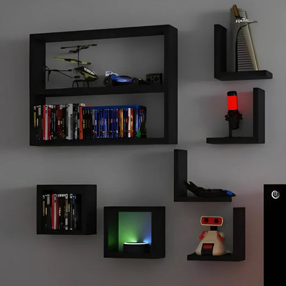 Kit 7 Nichos Preto em Mdf