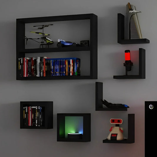 Kit 7 Nichos Preto em Mdf