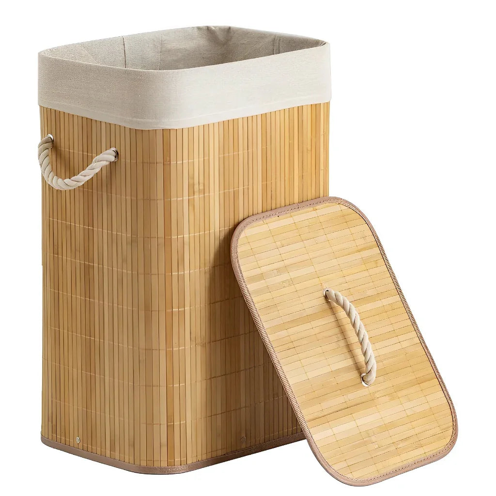 Cesto de Roupa Bambu com Alça Dobravel 60 Litros