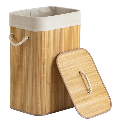 Cesto de Roupa Bambu com Alça Dobravel 60 Litros