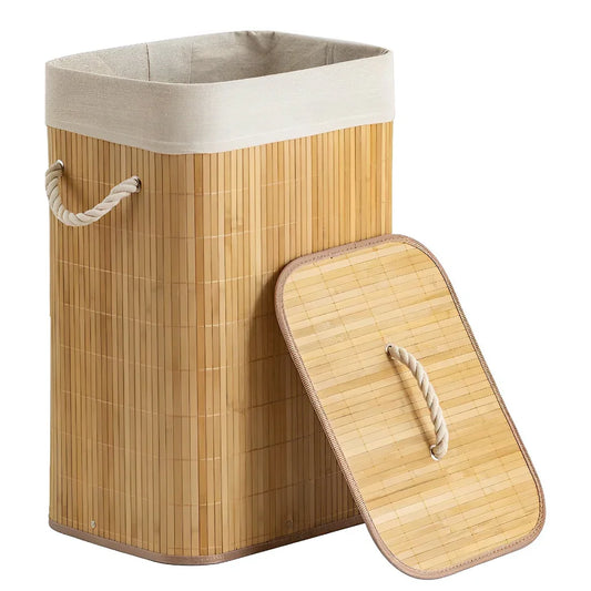 Cesto de Roupa Bambu com Alça Dobravel 60 Litros