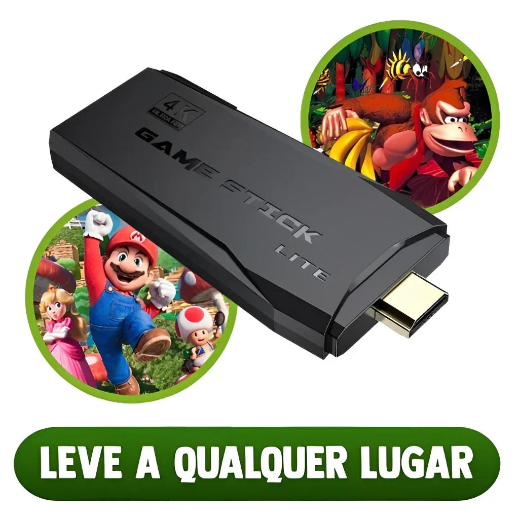 Game Stick 4K com 10.000 Jogos e 64GB