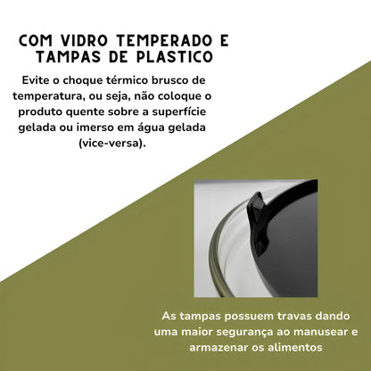 Conjunto 5 Potes de Vidro Temperado