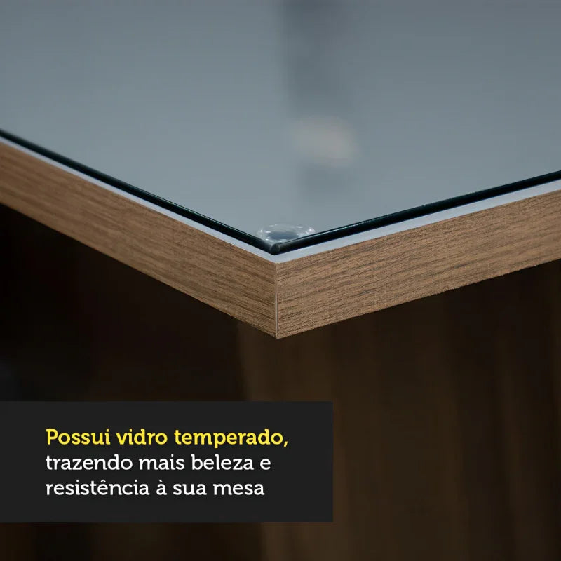 Conjunto Sala de Jantar, Mesa com Tampo de Vidro e 4 Cadeiras