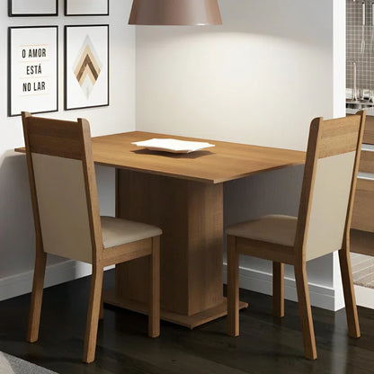 Conjunto Sala de Jantar, Mesa Tampo de Madeira com 2 Cadeiras