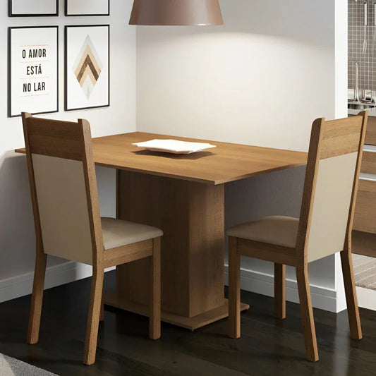 Conjunto Sala de Jantar, Mesa Tampo de Madeira com 2 Cadeiras