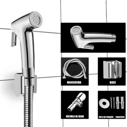Kit de Ducha Higiênica para Banheiro em Metal Inox 1,15m