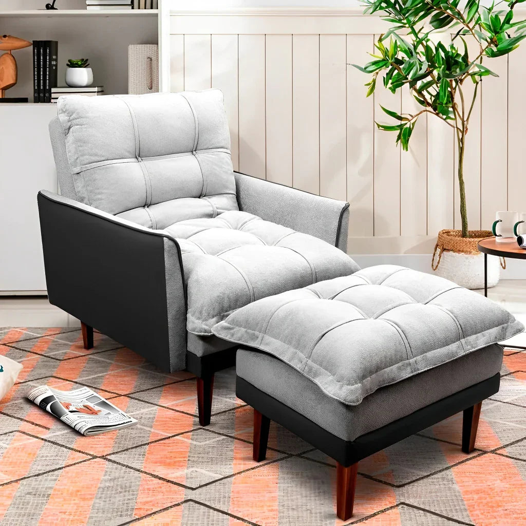 Poltrona Reclinável com Puff Catena, Cinza