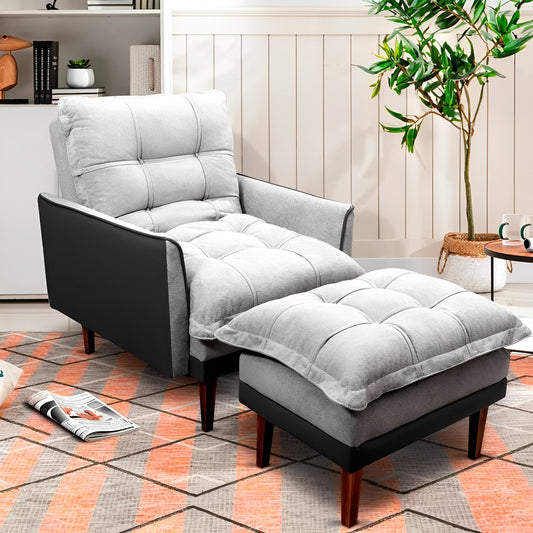 Poltrona Reclinável com Puff Catena, Cinza