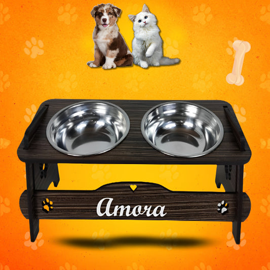 Comedouro Inclinável Personalizado para Cães e Gatos com Potes de Inox e Tampas