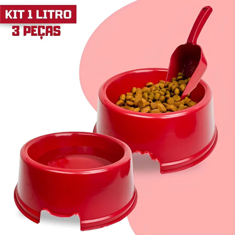 Kit Comedouro e Bebedouro Grande para Cachorro 1 Litro