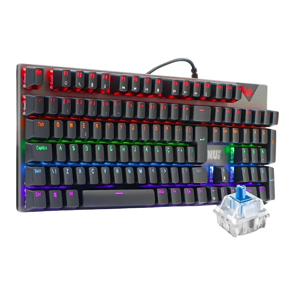 Teclado Gamer Mecânico Knup KP-TM010, 12 Funções RGB e Switch Azul
