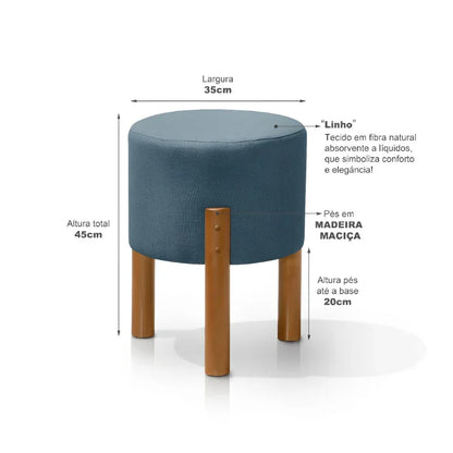 Puff Thor Decorativo Redondo com Pés de Madeira Maciça
