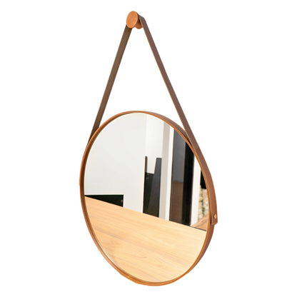 Espelho Redondo Decorativo com Alça de Couro Adnet, 60/50 cm para Parede