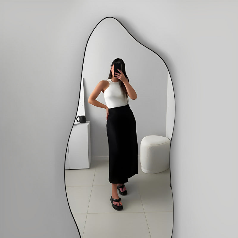 Espelho Full-Body Orgânico com Moldura de Couro 170cm x 70cm