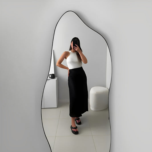 Espelho Full-Body Orgânico com Moldura de Couro 170cm x 70cm