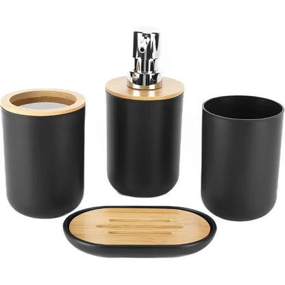 Conjunto de 4 Peças para Banheiro Feito de Bambu e Plástico
