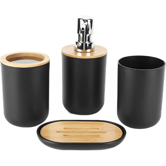 Conjunto de 4 Peças para Banheiro Feito de Bambu e Plástico