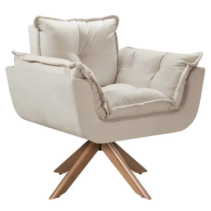 Poltrona Decorativa Opala Giratória Luxuosa, Tecidos em Linho e Veludo
