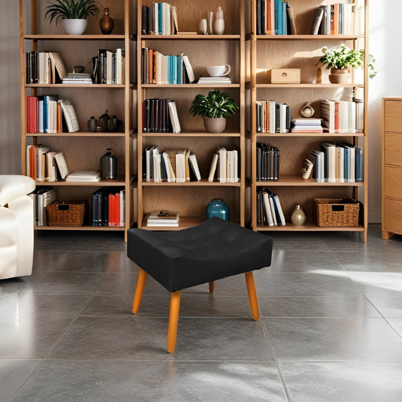 Puff Requinte Retangular com Pés Palito e Acabamento em Suede