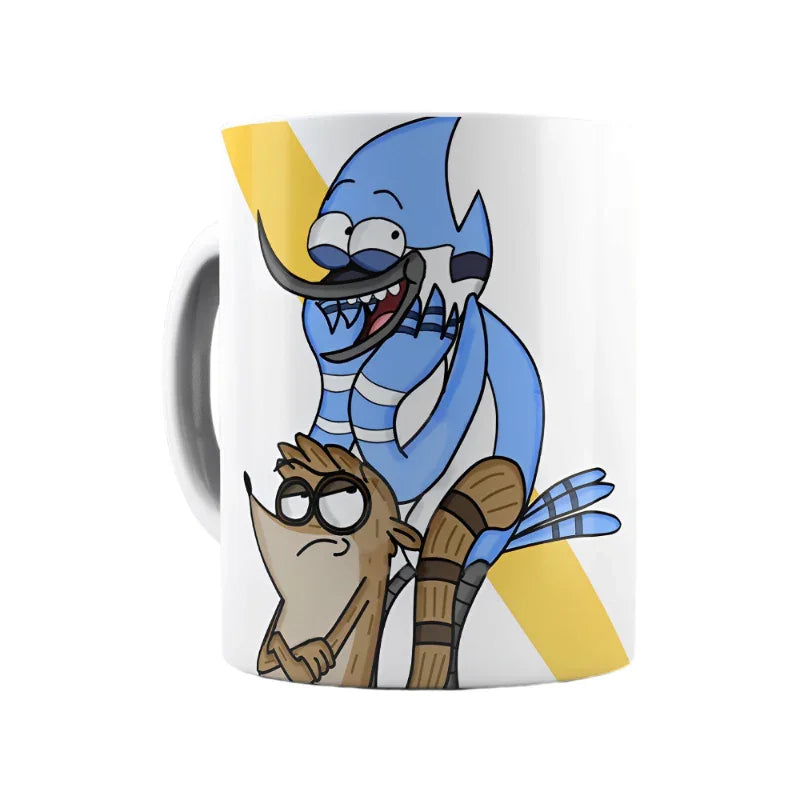 Caneca de Porcelana Mordecai e Rigby Personalizada com seu Nome
