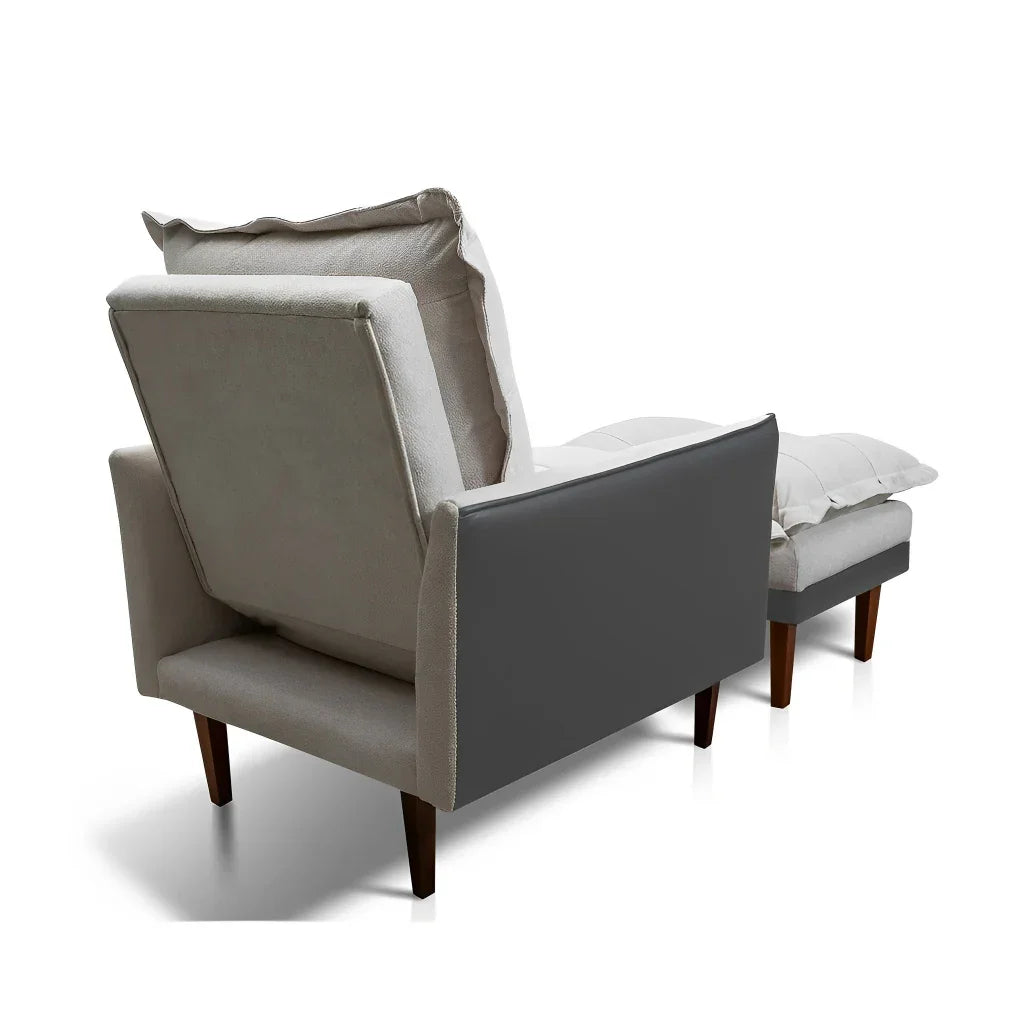 Poltrona Reclinável com Puff Catena, Cinza e Off White