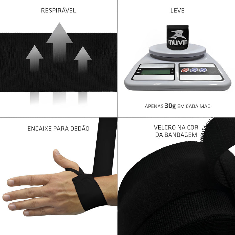Kit Bandagem Elástica 3 Metros + Protetor Bucal Muvin