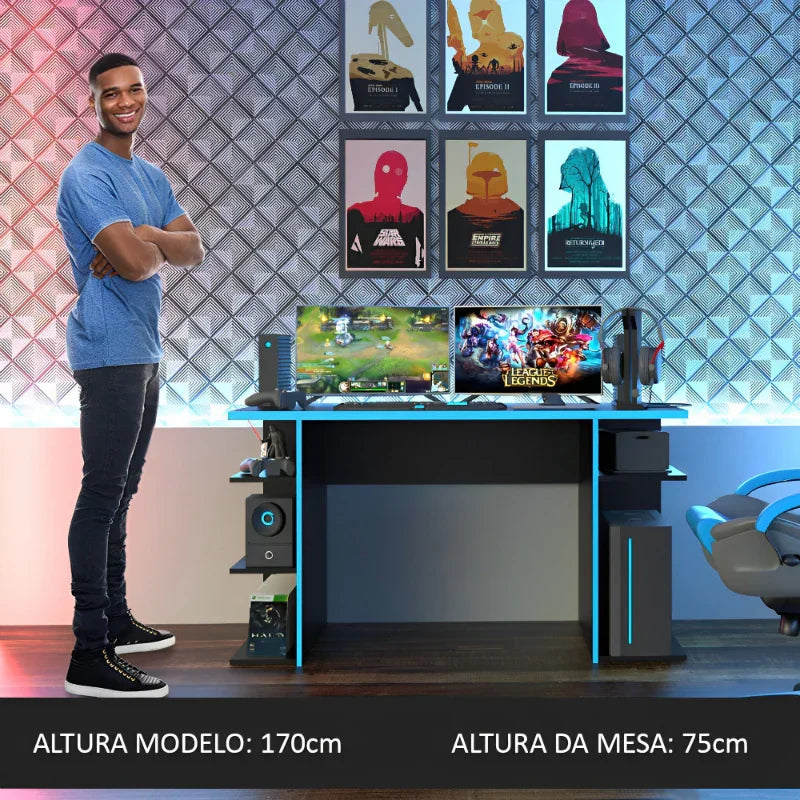 Escrivaninha Preta com Azul para Computador Gamer