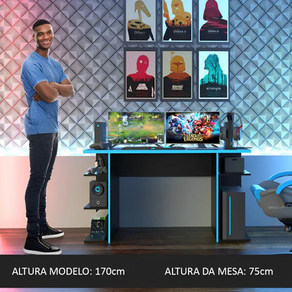 Escrivaninha Preta com Azul para Computador Gamer