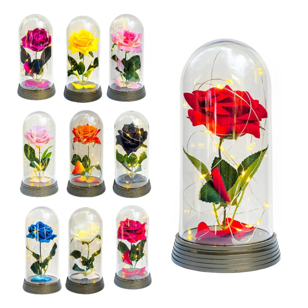 Luminária Cúpula de Acrílico com Rosa e Micro LEDs