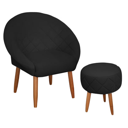 Poltrona Decorativa com Puff Ibiza, Cadeira Estofada Resistente para Escritório, Manicure e Recepção