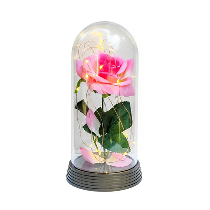 Luminária Cúpula de Acrílico com Rosa e Micro LEDs