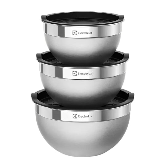 Conjunto de Bowls em Inox com Tampa Plástica
