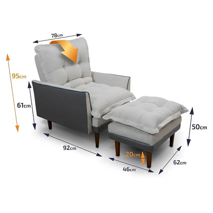 Poltrona Reclinável com Puff Catena, Cinza e Off White