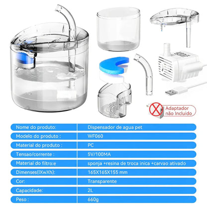 Fonte de Água Automática Newpet 2L com Filtro Silencioso